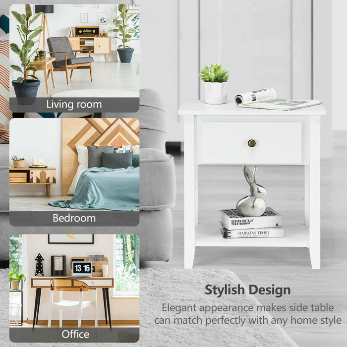 Nightstand with Drawer and Storage Shelf for Bedroom Living Room-Wine