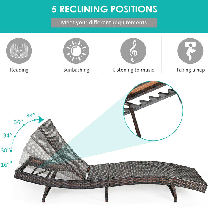 Patio Folding Adjustable Rattan Chaise Lounge Chair with Cushion-Turquoise