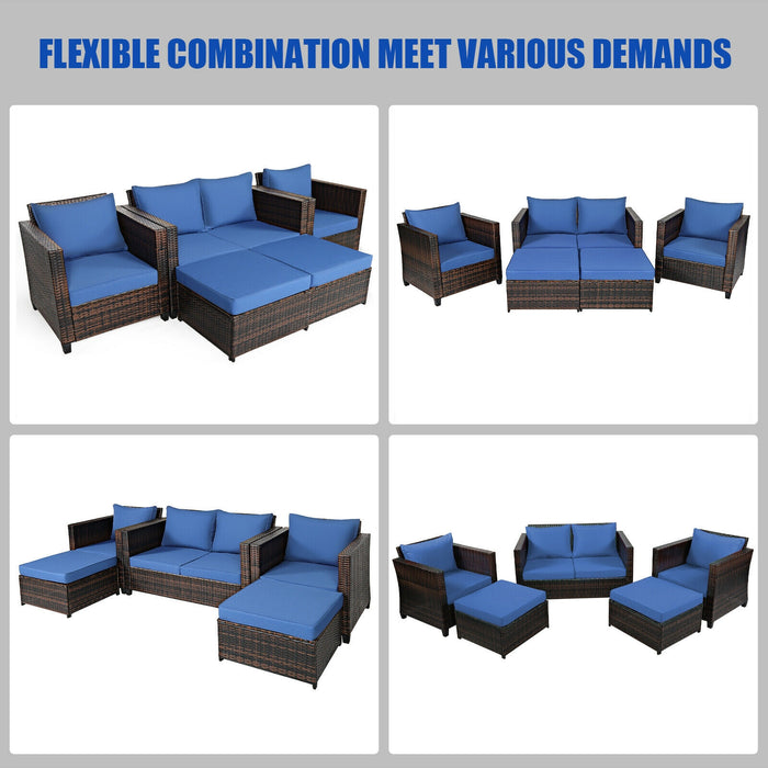 5 Pieces Patio Cushioned Rattan Furniture Set-Navy