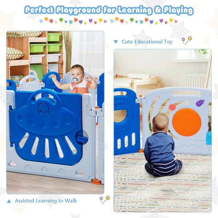 16-Panel Baby Playpen Safety Play Center with Lockable Gate-Blue