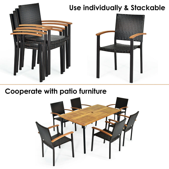 Set of 4 Outdoor Patio PE Rattan Dining Chairs with Powder-coated Steel Frame