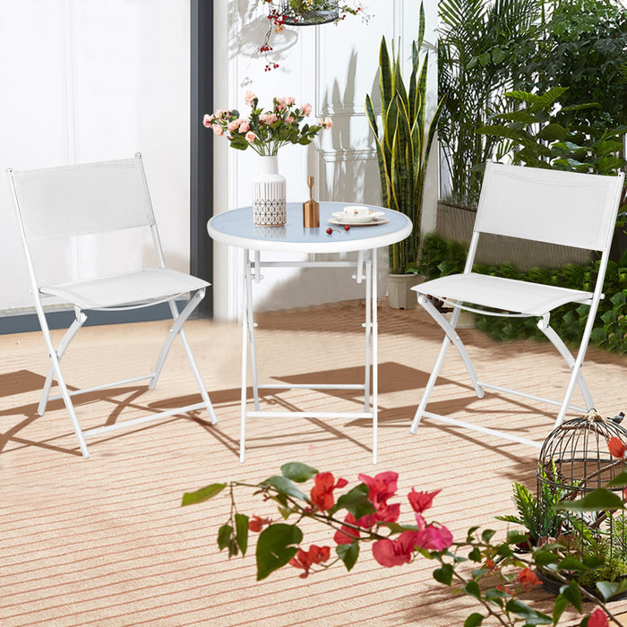 3 Pieces Patio Folding Bistro Set for Balcony or Outdoor Space-White