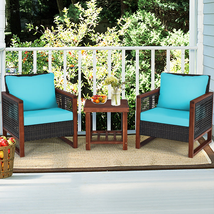 3 Pieces Acacia Wood Patio Furniture Set with Coffee Table-Turquoise