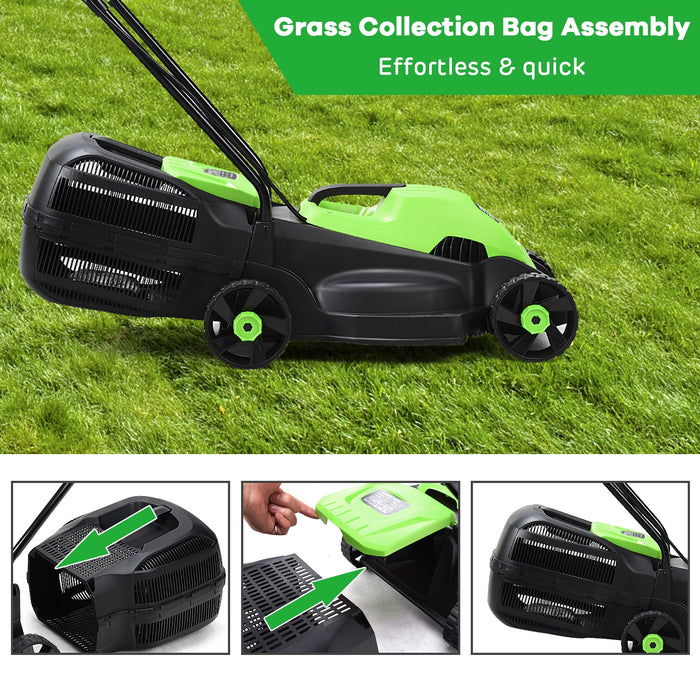 14 Inch Electric Push Lawn Corded Mower with Grass Bag-Green