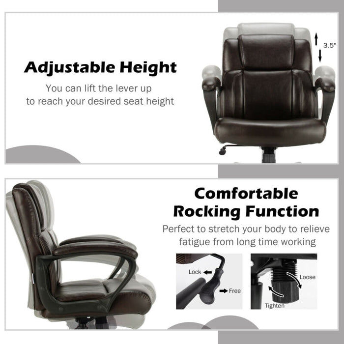 Adjustable Leather Executive Office Chair Computer Desk Chair with Armrest