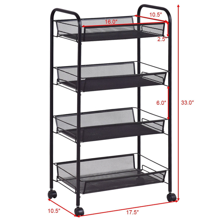 Black/Gray 4 Tier Storage Rack Trolley Cart-Black