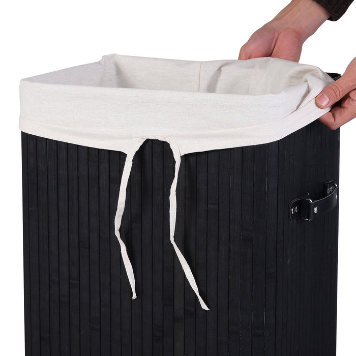 Rectangle Bamboo Hamper Laundry Basket Washing Cloth Bin Storage Bag Lid 3 color-Black