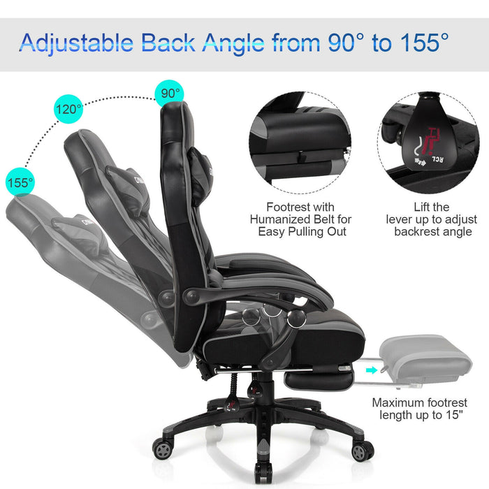 Adjustable Gaming Chair with Footrest for Home Office-Gray