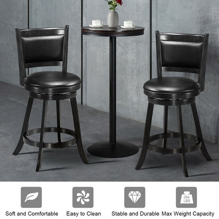 2 Pieces 24 Inches Swivel Counter Stool Dining Chair Upholstered Seat-Black