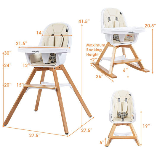 3-in-1 Convertible Wooden Baby High Chair-Beige