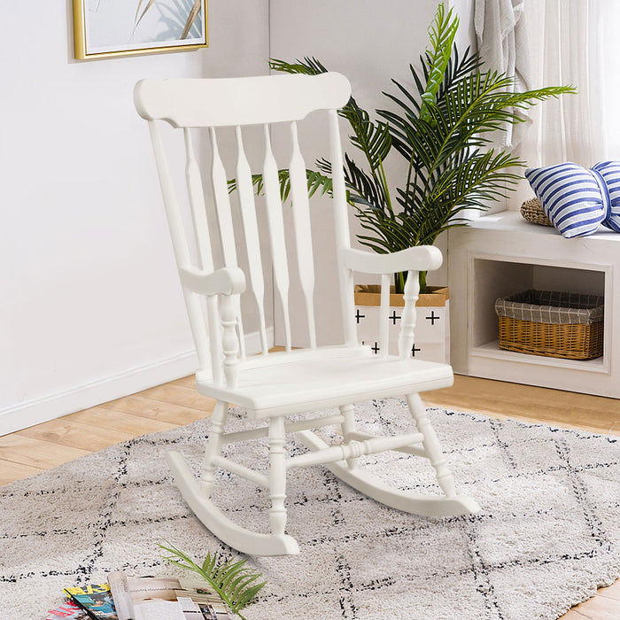 Rocking Chair with Solid Wooden Frame for Garden and Patio-White