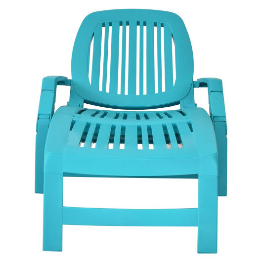 Adjustable Patio Sun Lounger with Weather Resistant Wheels-Turquoise