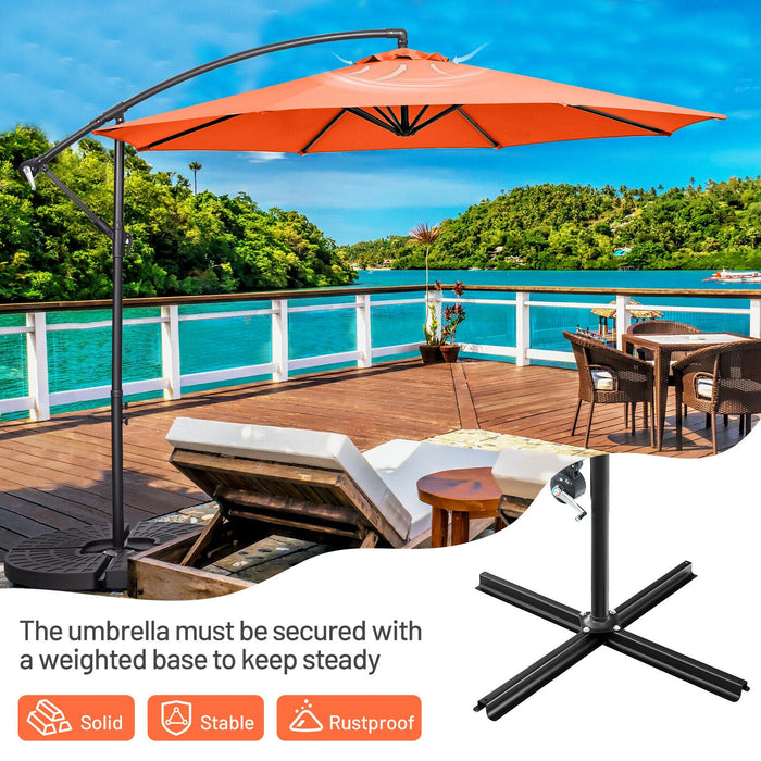 10 Feet Offset Umbrella with 8 Ribs Cantilever and Cross Base-Orange