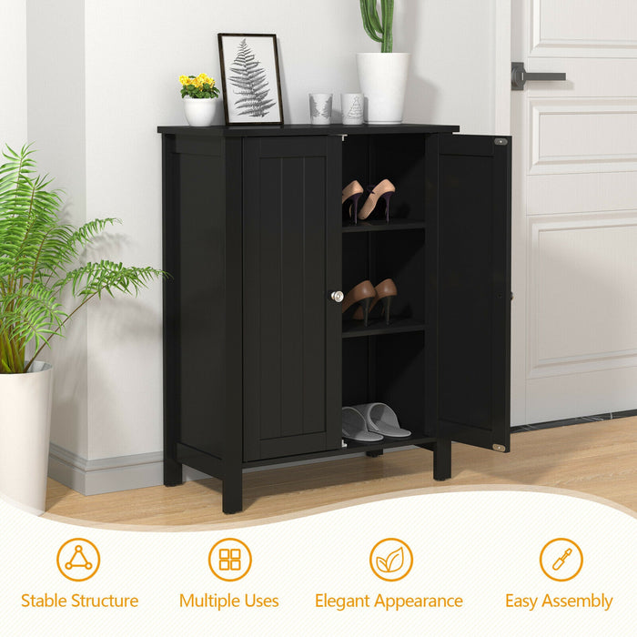 2-Door Bathroom Floor Storage Cabinet Space Saver Organizer-Black