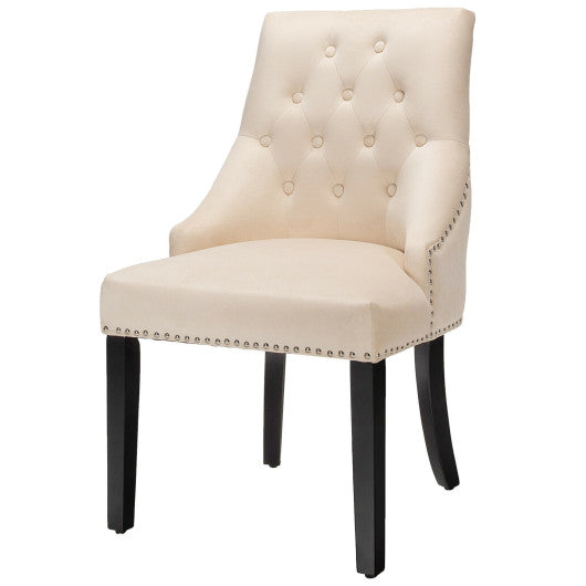 Modern Upholstered Button-Tufted Dining Chair with Naild Trim-Beige