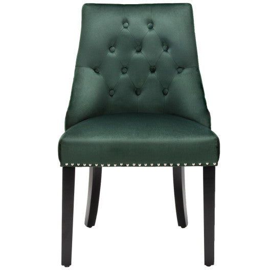 Modern Upholstered Button-Tufted Dining Chair with Naild Trim-Dark Green