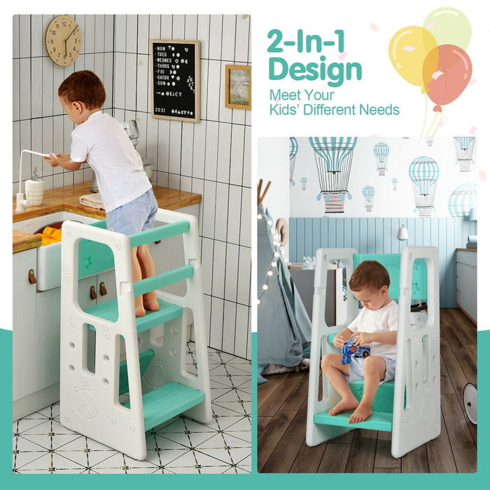 Kids Kitchen Step Stool with Double Safety Rails-Green