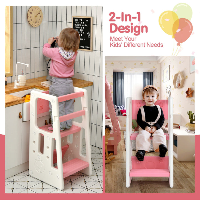 Kids Kitchen Step Stool with Double Safety Rails-Pink