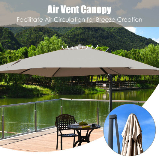 10 x 13 Feet Rectangular Cantilever Umbrella with 360Â° Rotation Function-Brown