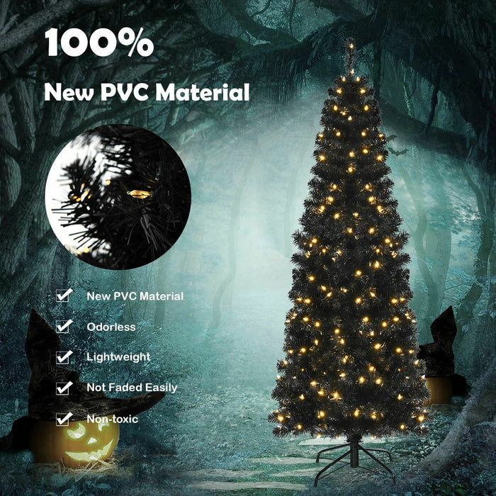 Pre-lit Christmas Halloween Tree with PVC Branch Tips and Warm White Lights-6 ft