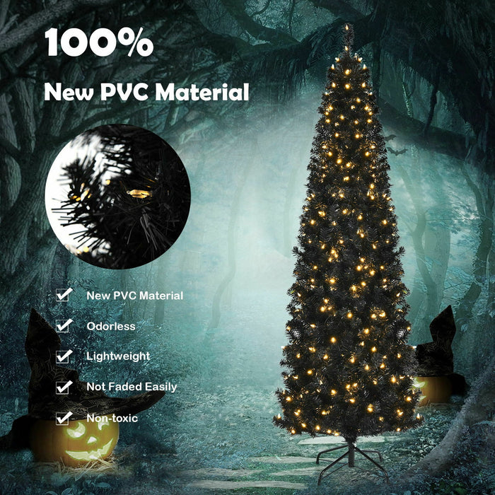 Pre-lit Christmas Halloween Tree with PVC Branch Tips and Warm White Lights-7 ft