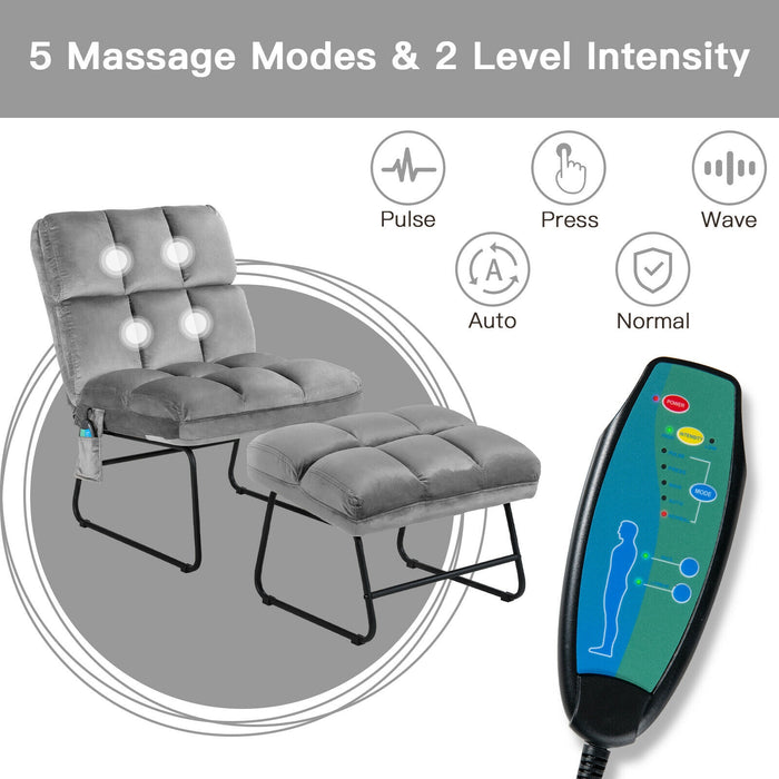 Velvet Massage Recliners with Ottoman Remote Control and Side Pocket-Gray