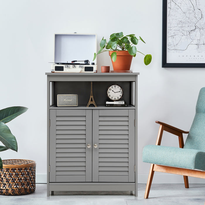 Wood Freestanding Bathroom Storage Cabinet with Double Shutter Door-Gray