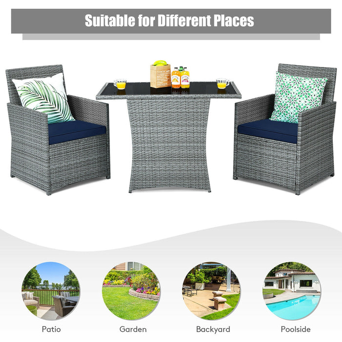 3 Pieces Patio Rattan Furniture Set with Cushioned Armrest Sofa-Navy