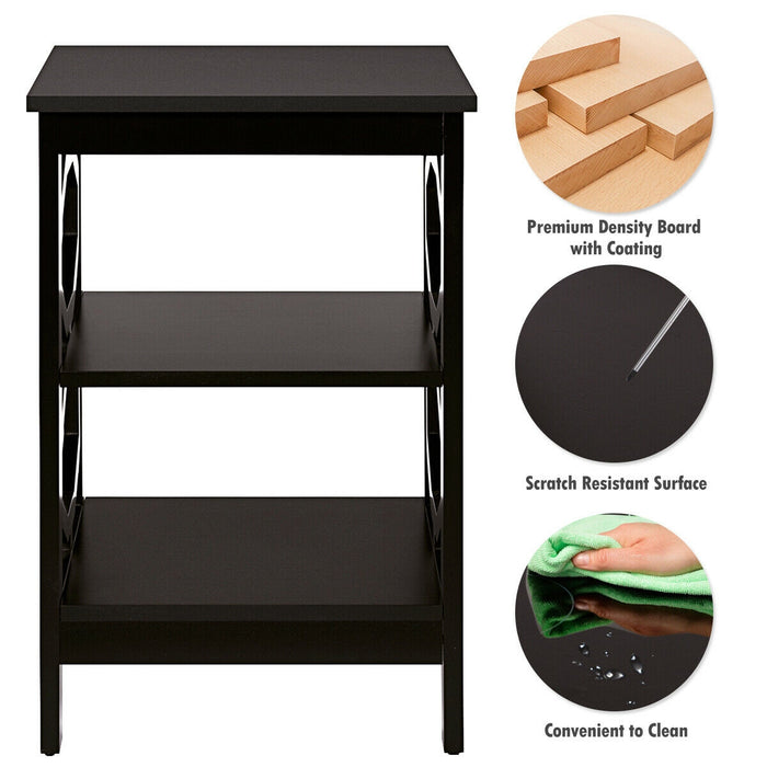 2 Pieces 3-Tier Nightstand Sofa Side End Table with Storage Display Shelf-Espresso