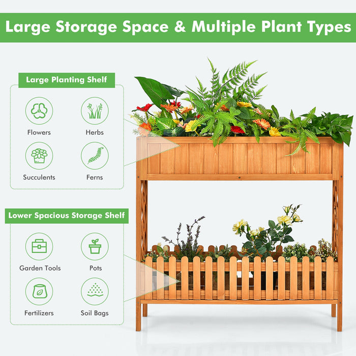 2-Tier Raised Garden Bed Elevated Wood Planter Box for Vegetable Flower Herb