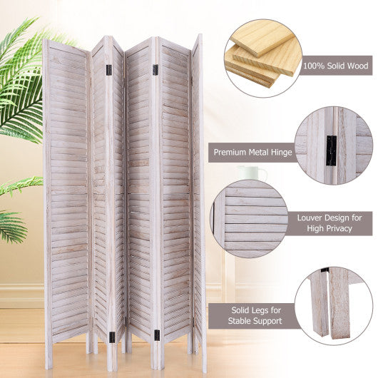 6 Panels Classic Venetian Wooden Slat Room Screen-White