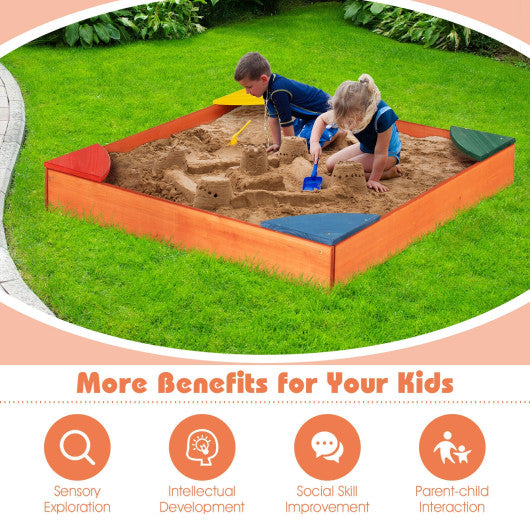 Kids Outdoor Wooden Backyard Sandbox with Built-in Corner Seating