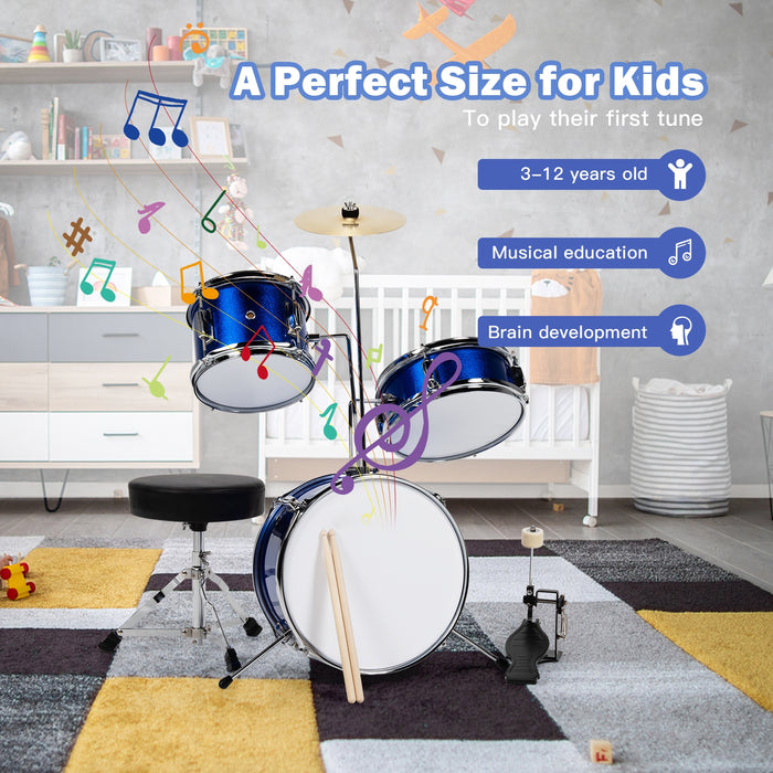 5 Pieces Junior Drum Set with 5 Drums-Blue