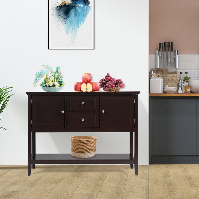 Wooden Sideboard Buffet Console Table with Drawers and Storage-Brown