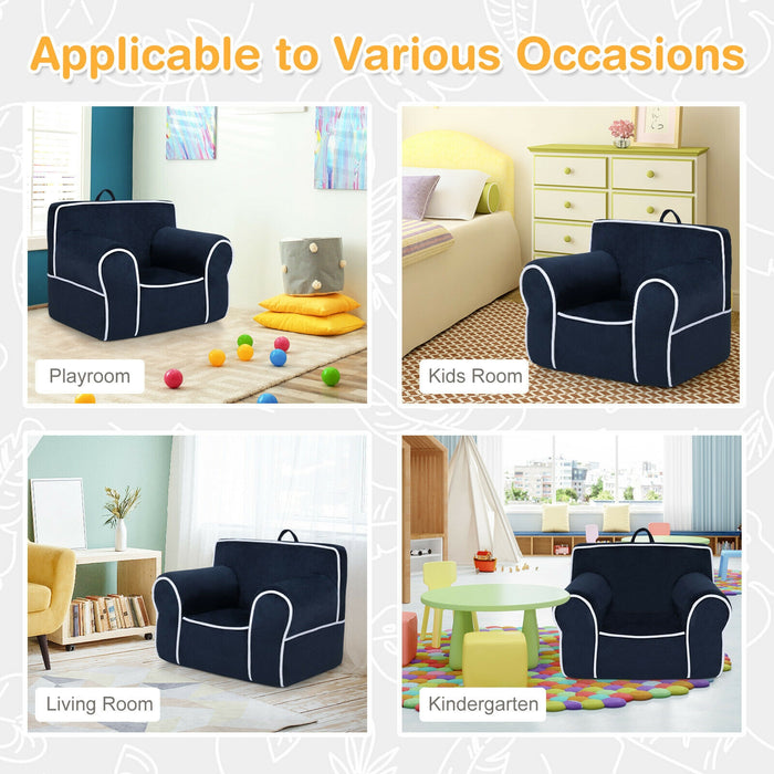 Upholstered Kids Sofa with Velvet Fabric and High-Quality Sponge-Navy