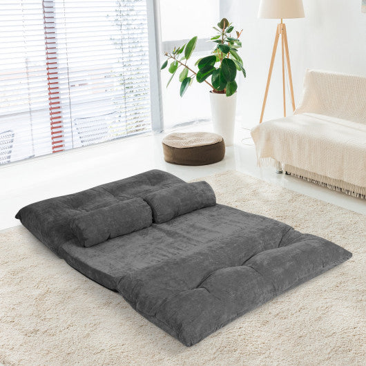 6-Position Adjustable Sleeper Lounge Couch with 2 Pillows-Gray