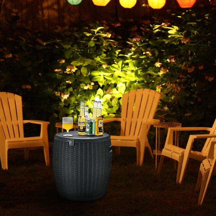 9.5 Gallon 4-in-1 Patio Rattan Cool Bar Cocktail Table Side Table-Black