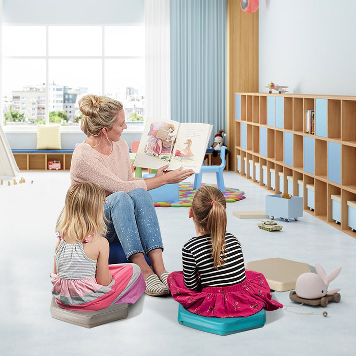 6 Pieces Multifunctional Hexagon Toddler Floor Cushions Classroom Seating with Handles-Blue