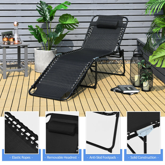 Foldable Recline Lounge Chair with Adjustable Backrest and Footrest-Black