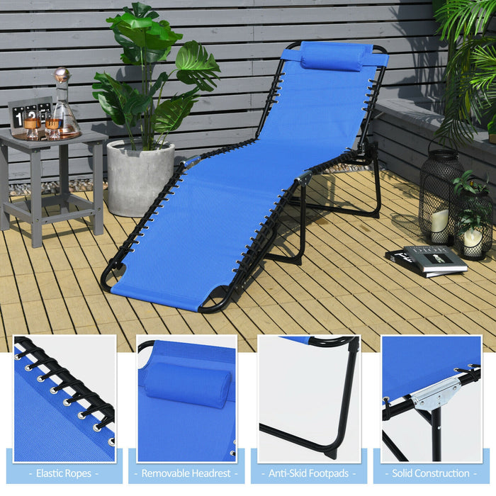 Foldable Recline Lounge Chair with Adjustable Backrest and Footrest-Blue