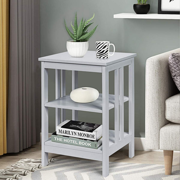 2 Pieces 3-Tier Nightstand with Reinforced Bars and Stable Structure-Gray