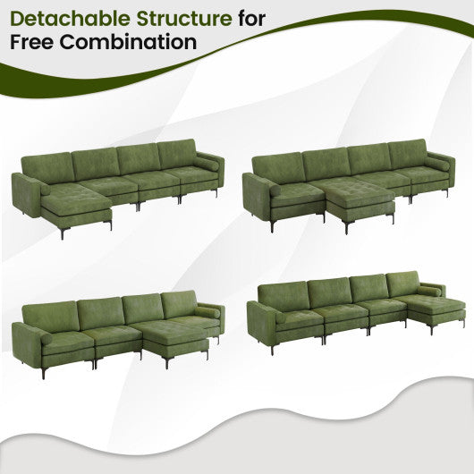 Modular 2-seat/3-Seat/4-Seat L-shaped Sectional Sofa Couch with Reversible Chaise and Socket USB Ports-4-Seat L-shaped