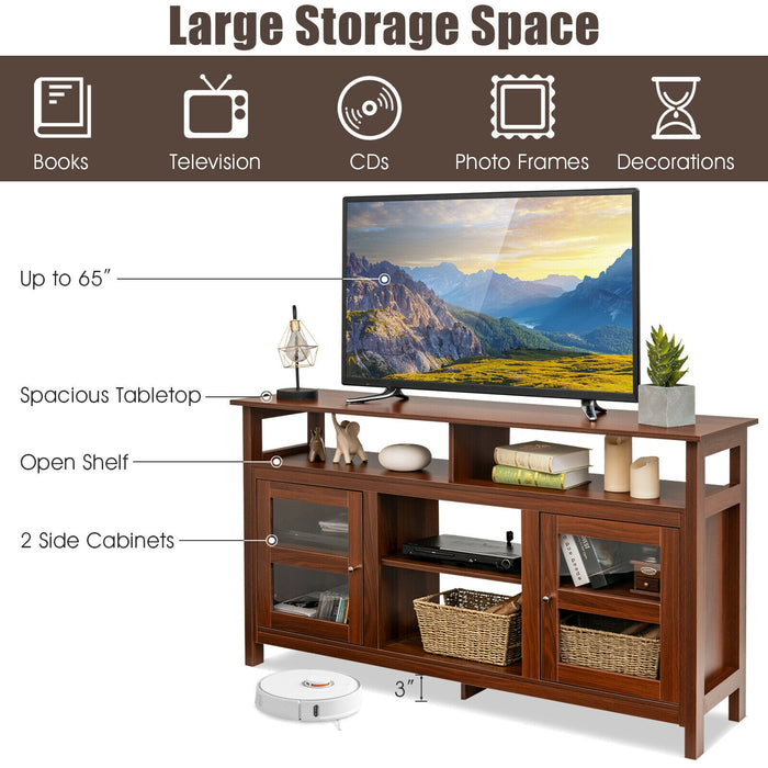 58 Inch TV Stand Console Center with 2 Cabinets and Open Shelf-Walnut