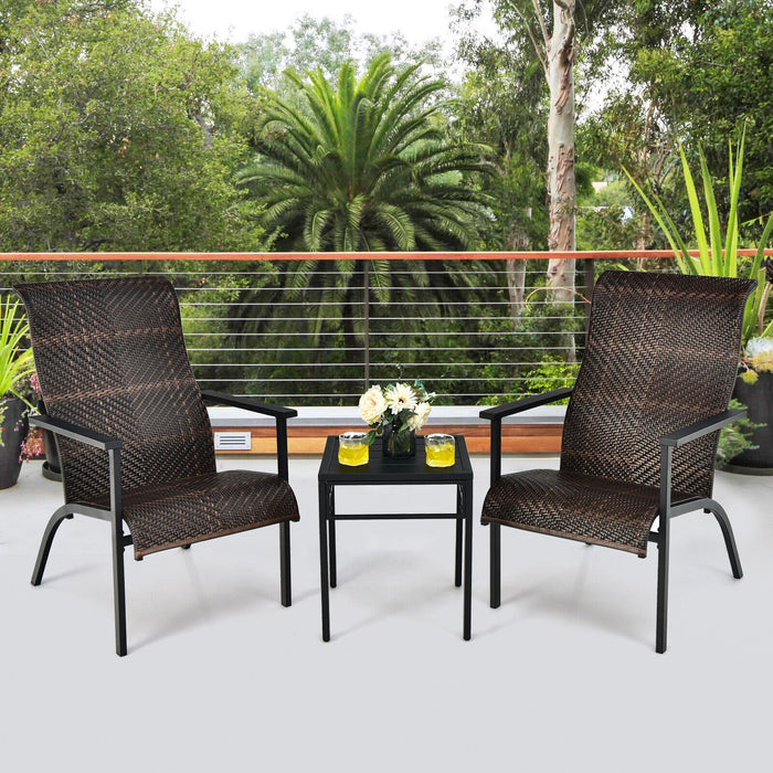 3 Pieces Patio Rattan Bistro Set with High Backrest and Armrest-Brown