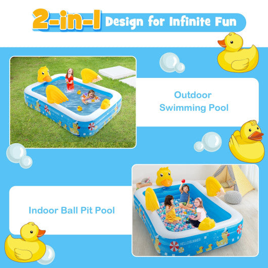 Inflatable Swimming Pool Duck Themed Kiddie Pool with Sprinkler for Age Over 3-Blue