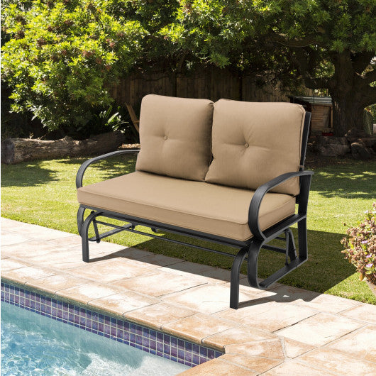 Patio 2-Person Glider Bench Rocking Loveseat with Cushioned Armrest-Beige