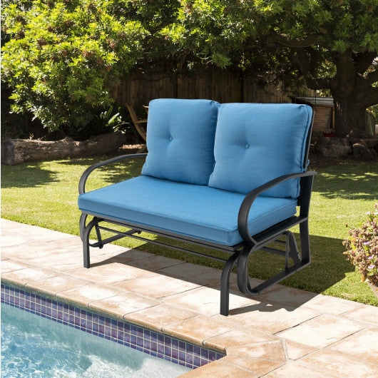 Patio 2-Person Glider Bench Rocking Loveseat with Cushioned Armrest-Blue