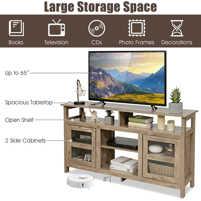 58 Inch TV Stand Entertainment Console Center with 2 Cabinets-Natural