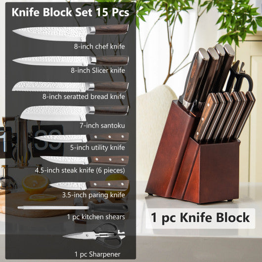 15 Pieces Stainless Steel Knife Set with Ergonomic Handle