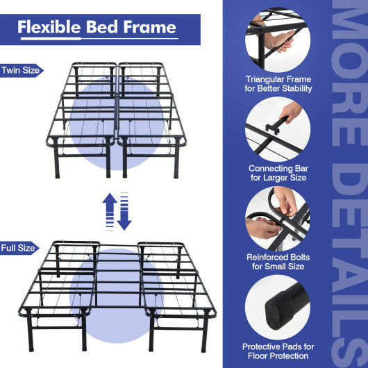 Full/King Size Folding Steel Platform Bed Frame for Kids and Adults-Full Size